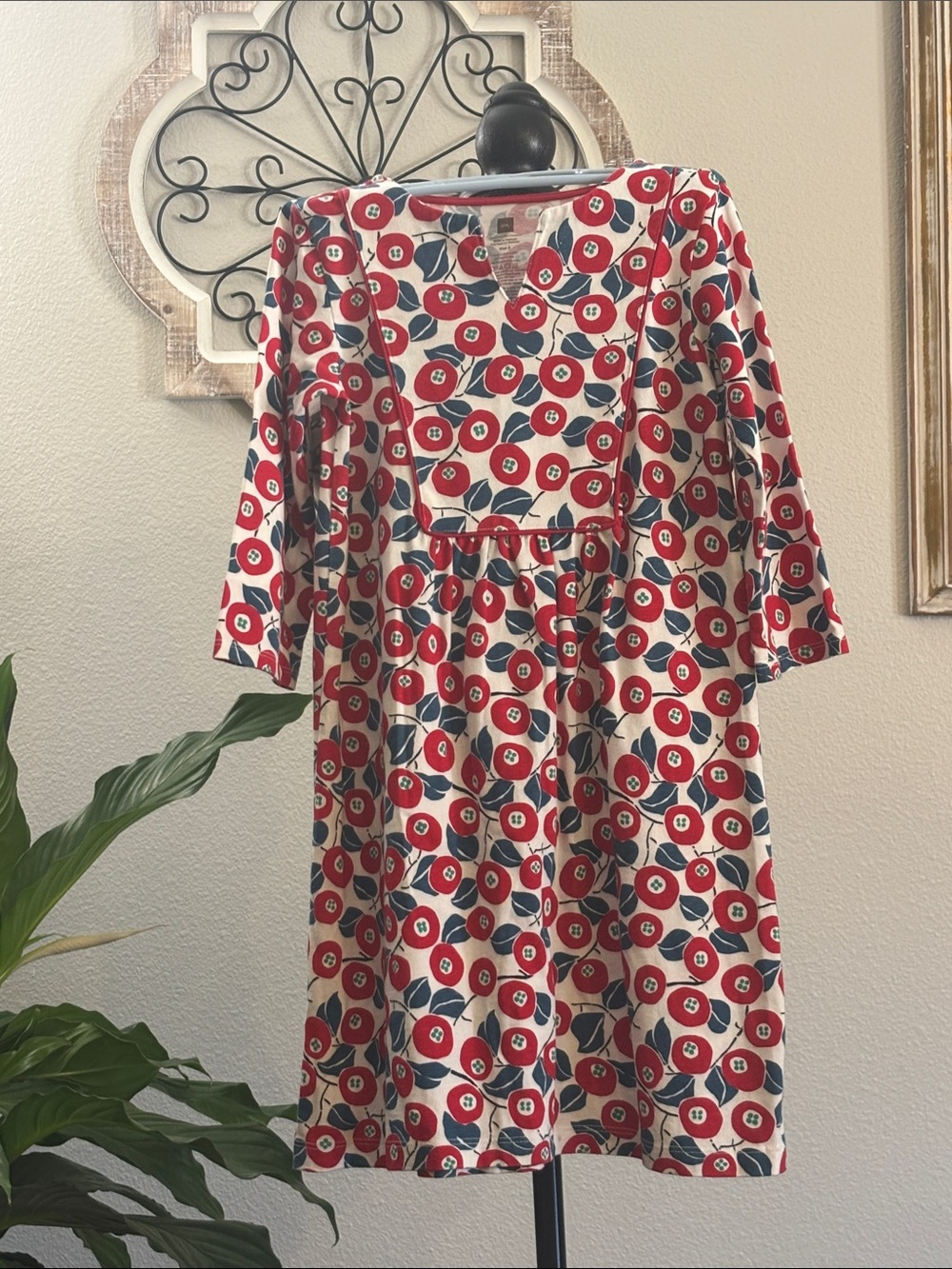 Tea Collection Cream Dress with Red and Navy Floral Print